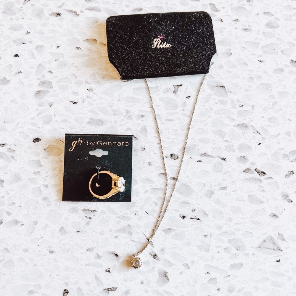 G by Gennaro Women's Gold Ring and Silver Pendant Necklace Set NEW